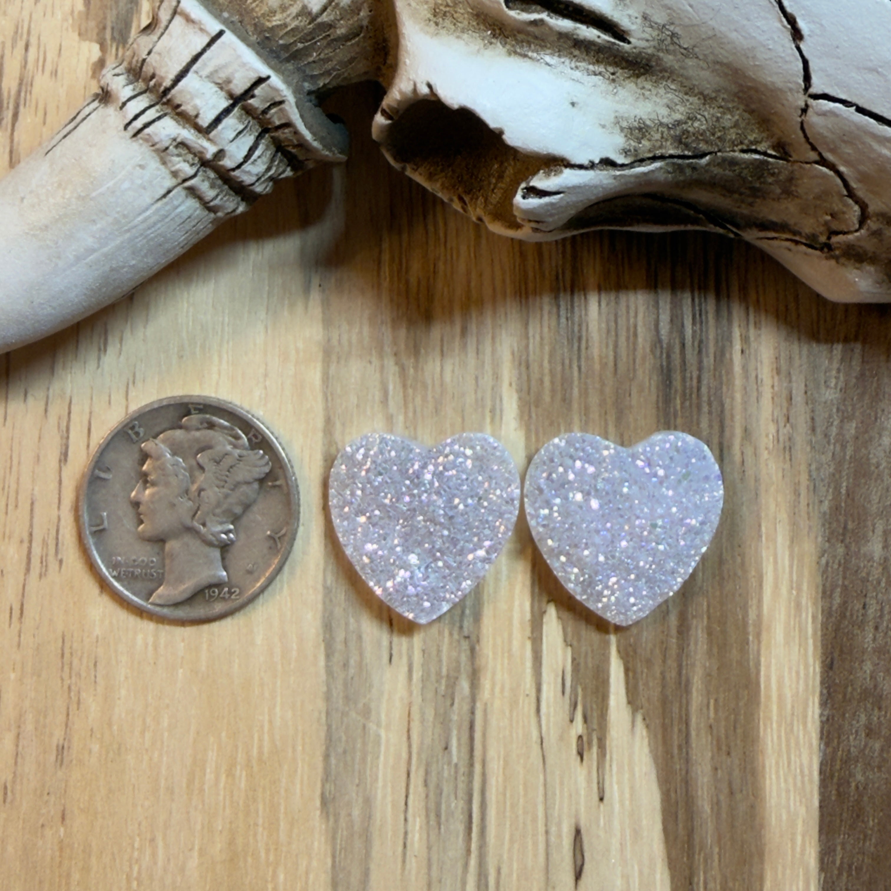 Large White Druzy Heart Matching Pair