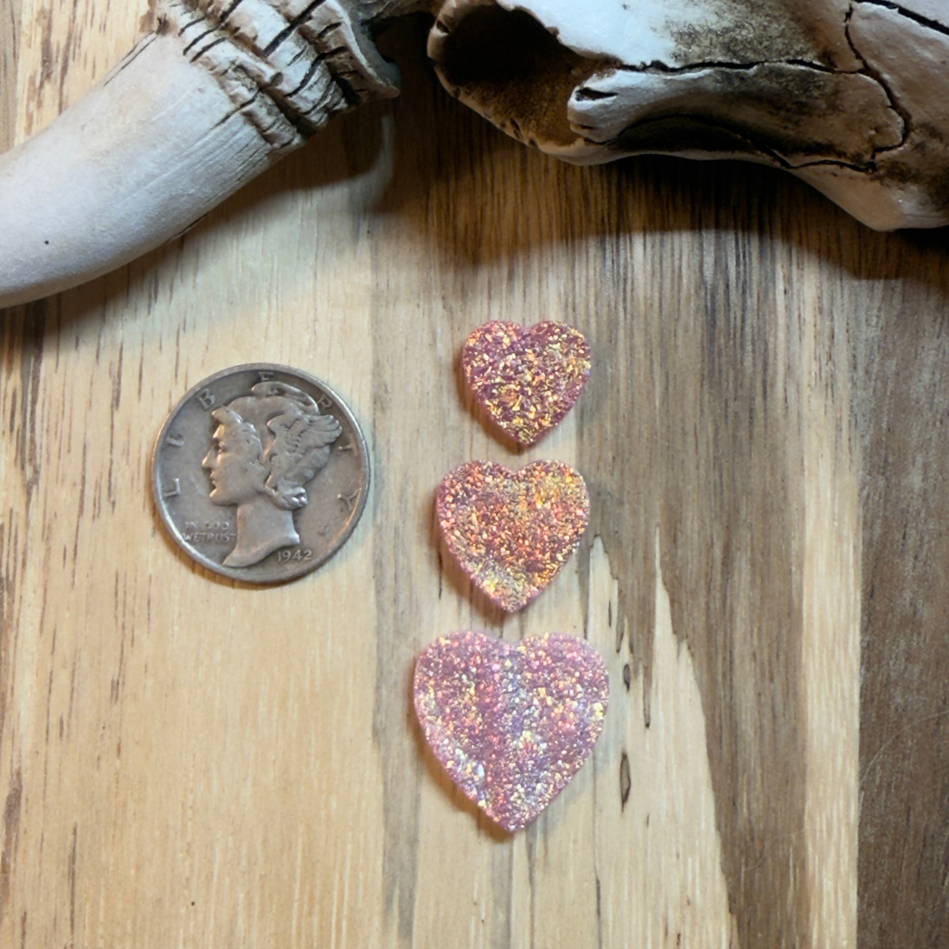 Pink Druzy 3-piece Heart Set
