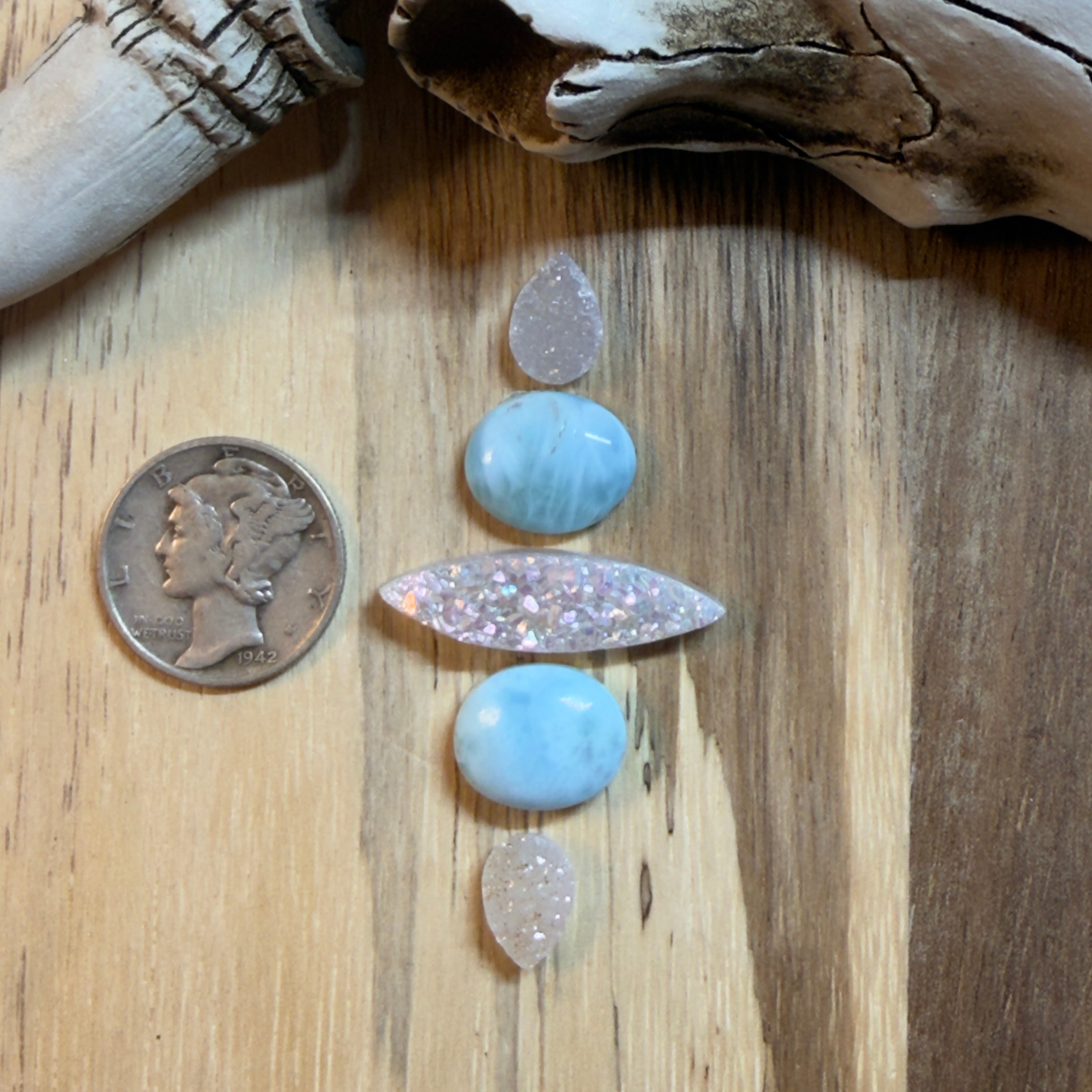 White Druzy & Larimar Crawler Set