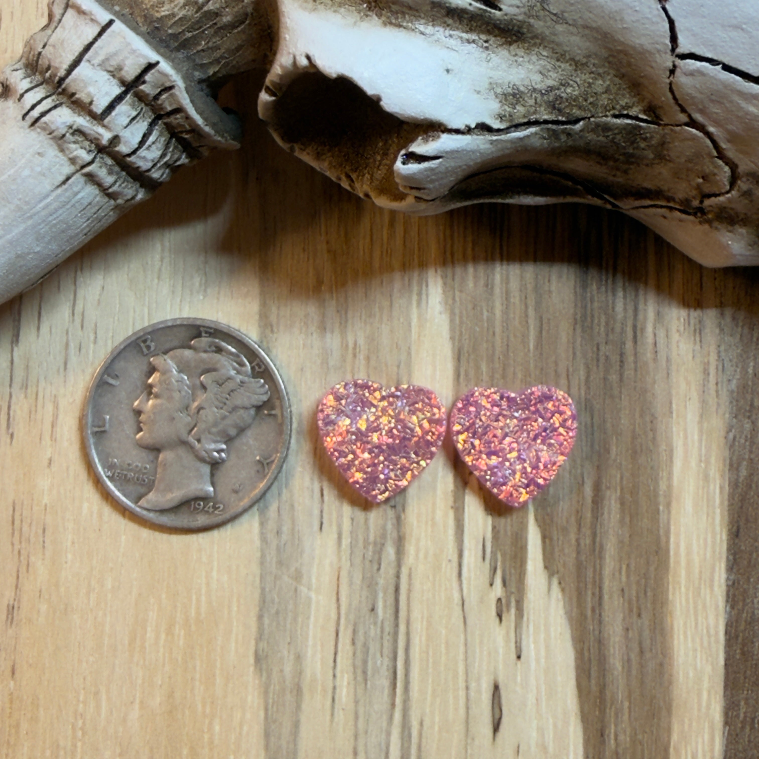 Small Pink Druzy Hearts Matching Pairs